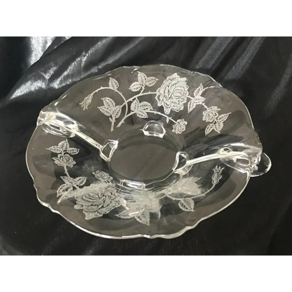 Vintage Heisy Rose patterned glass three piece set
